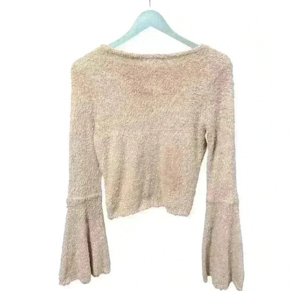 🟣Jack by BB Dakota Pink Cropped Fuzzy Bell Sleeve Shirt Large - Picture 2 of 7